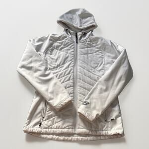 New Balance Women's Hooded Fleece Lined Quilted Jacket Off White Size L